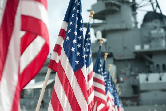 USA flags at Pearl Harbor memorial
